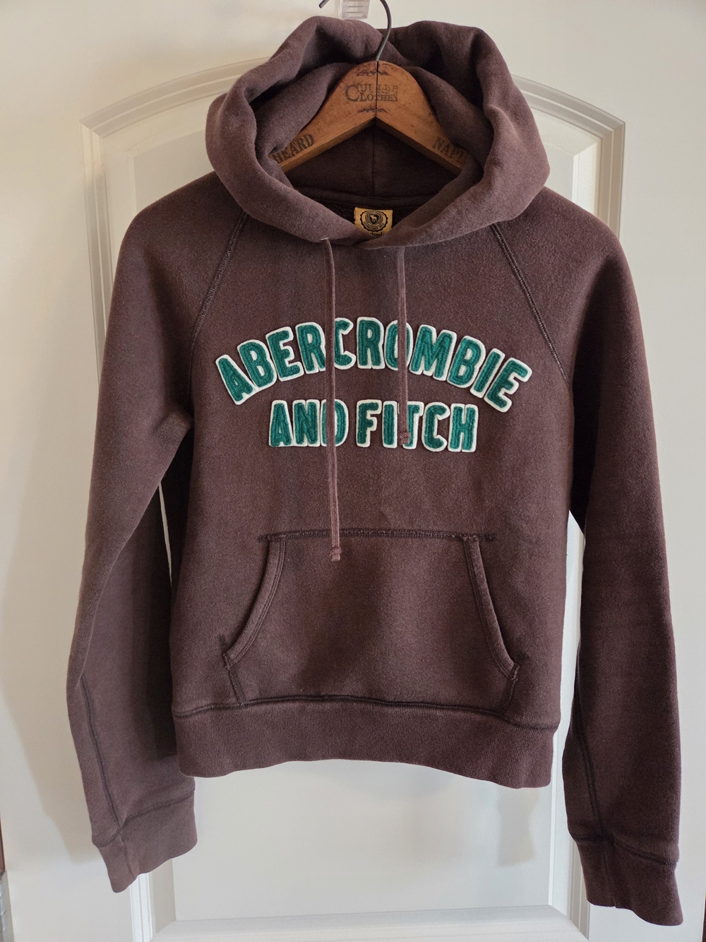 VTG 90s Y2K Abercrombie & Fitch Brown Heavyweight Hoodie Spellout Logo M Macau